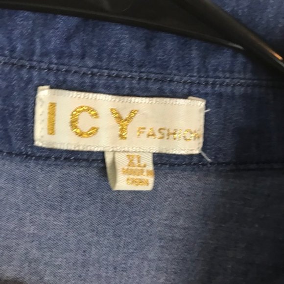 ICY Fashion Denim Style Button Down Tunic Top - Picture 3 of 5